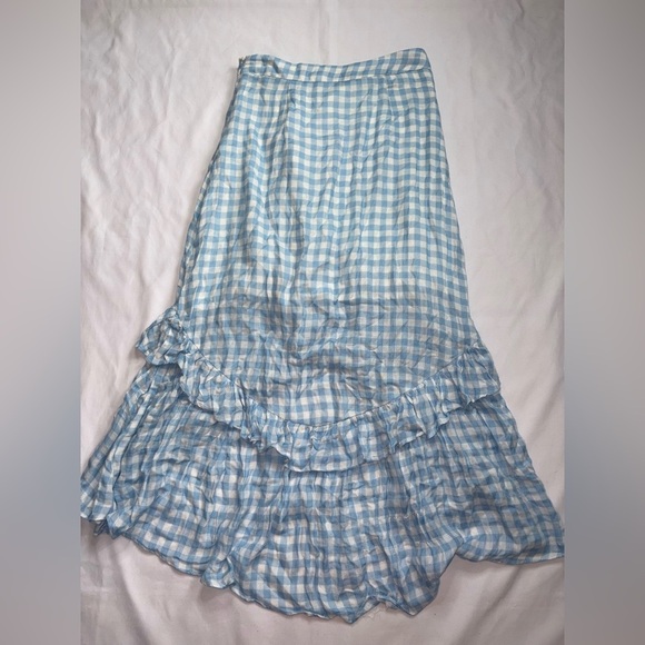 Lost + Wander NWT Size S Blue & White Gingham Boho Coquette Ruffle Midi Skirt - Picture 7 of 9
